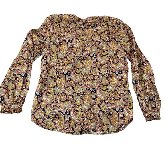 Talbots Womens Blouse Size Medium Paisley Print Long Sleeve 100% Cotton Boho - Picture 2 of 9